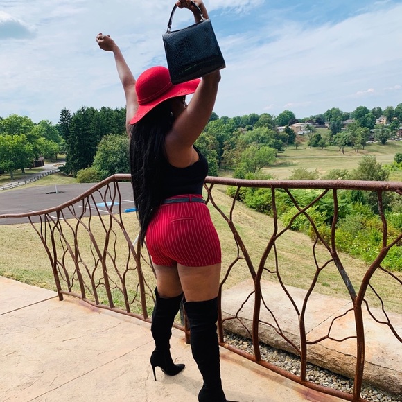 HONEY PUNCH WINE WHITE PIN STRIPE SHORTS - Picture 3 of 13